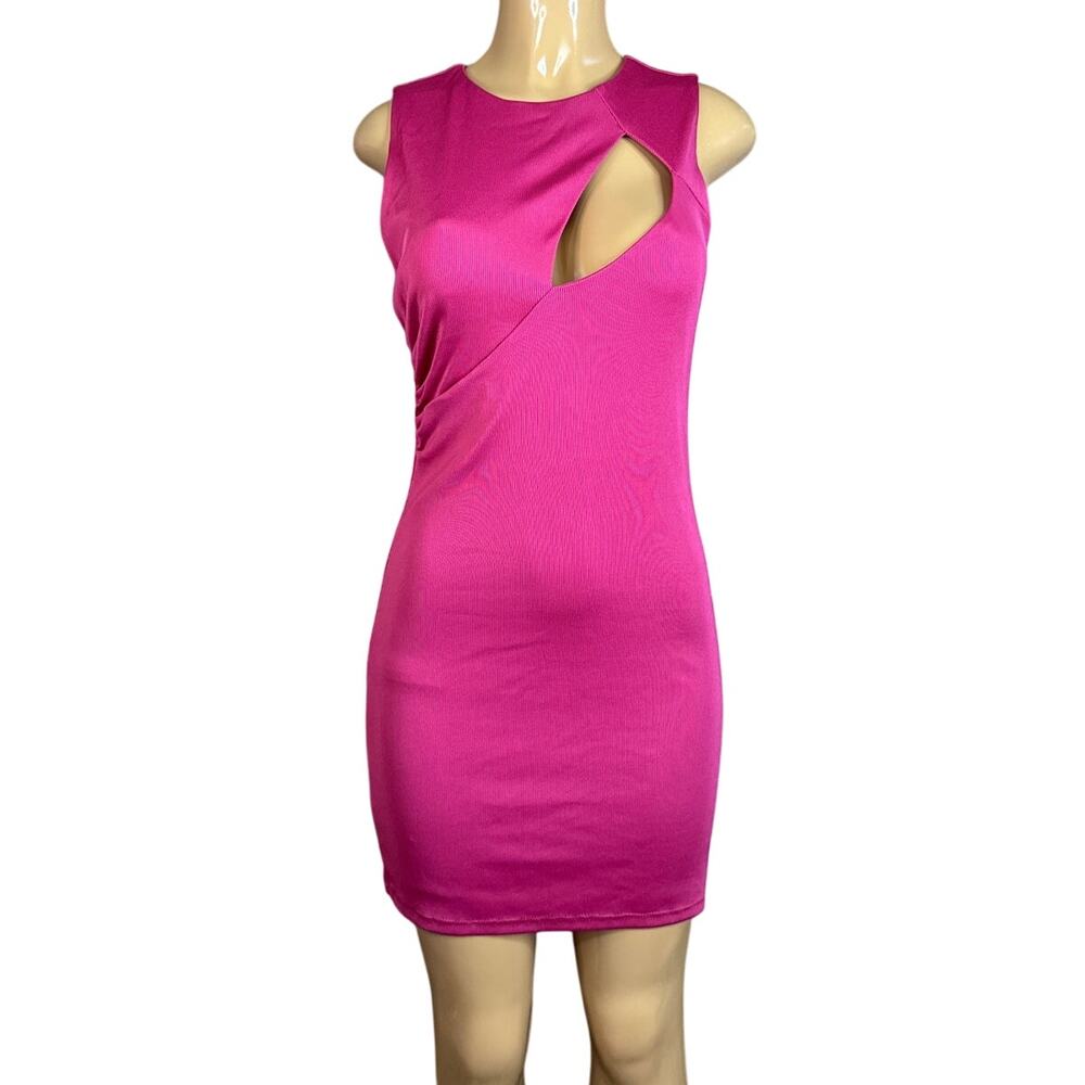 NBD Phoebe Sleeveless Mini Dress Front Cutout Fuchsia Pink Size Medium
